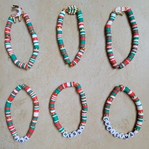 Festive Christmas Beaded Bracelet Set of 6